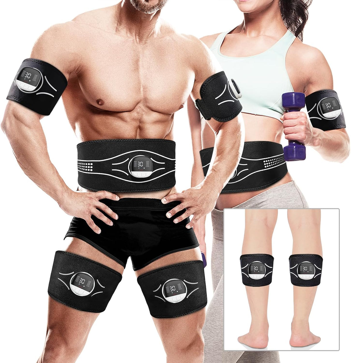Elettrostimolatore Addominali, Elettrostimolatore Muscolare in Aluminio con 10 modalità e 30 intensità, per Addominale/Braccio/Gambe/Waist