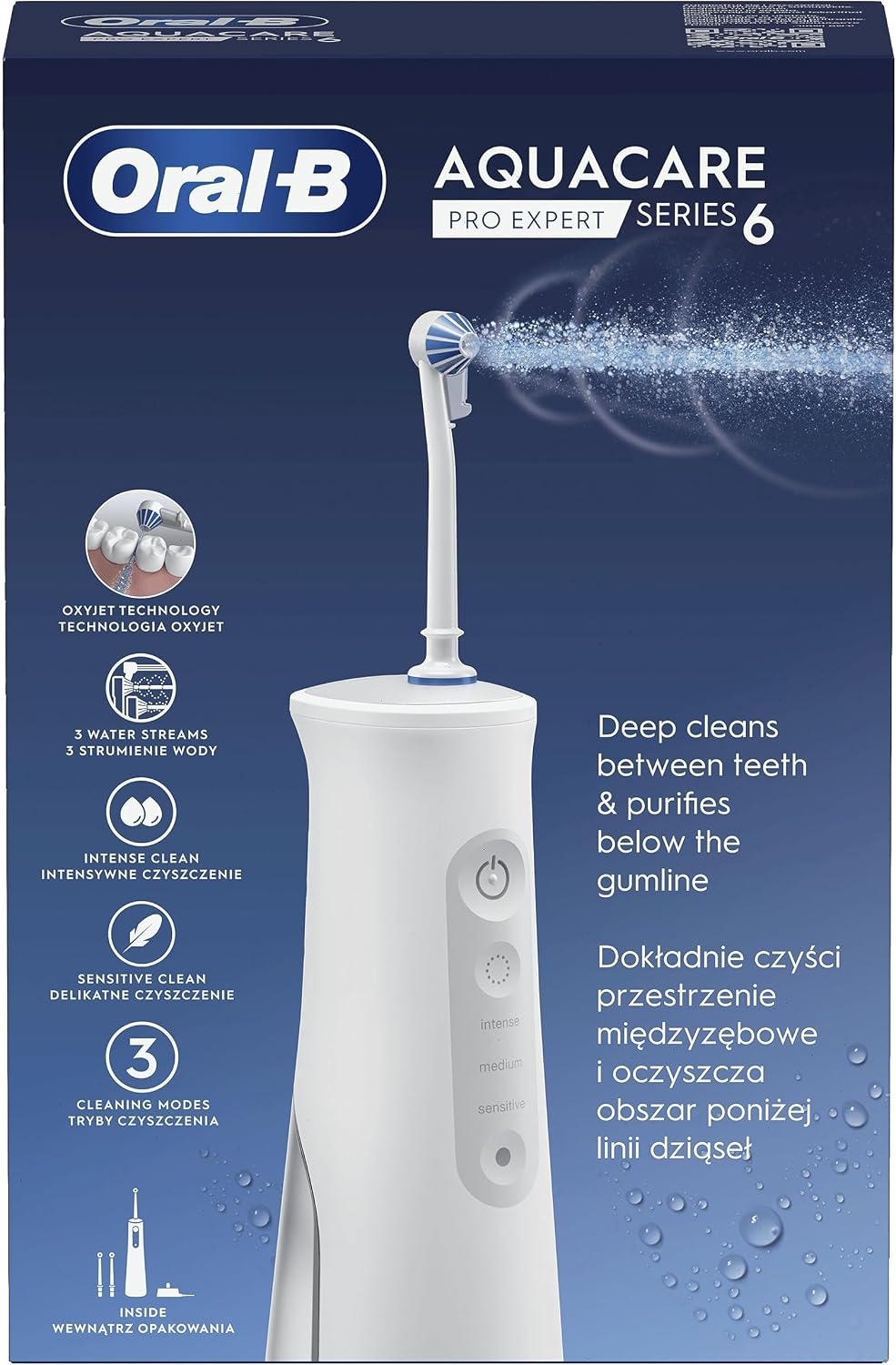 Oral-B AquaCare Pro-Expert Serie 6 Irrigatore con tecnologia ossigeno, 3 punte, 2 getti d'acqua