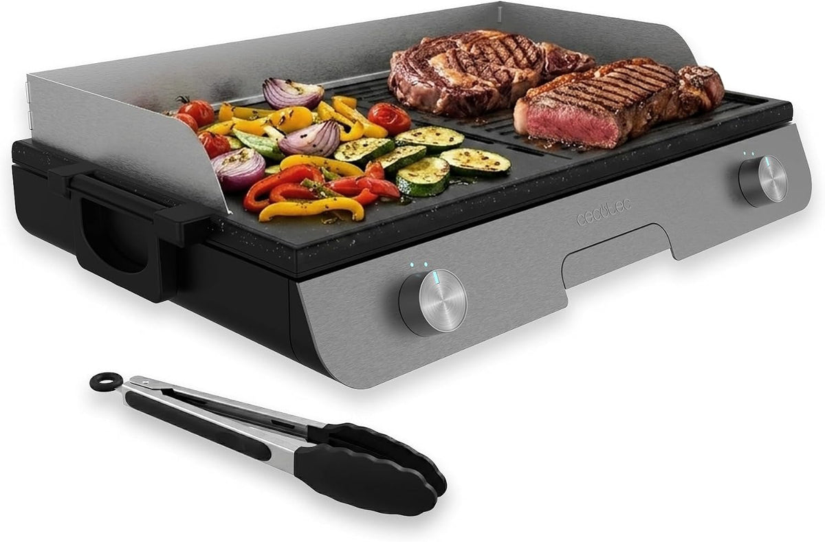 Cecotec barbecue 3000W 30 x 50 cm, Inox, Superficie di Cottura 30 x 50 cm, Rivestimento Antiaderente