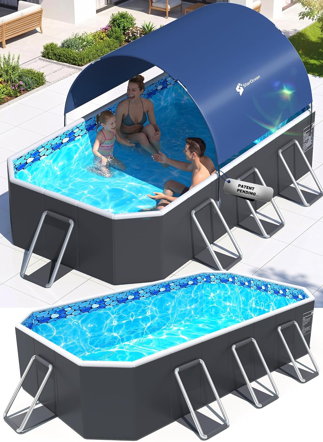 piscine fuoriterra StarOcean pieghevole, StarOcean Piscina pieghevole con baldacchino, piscina non gonfiabile
