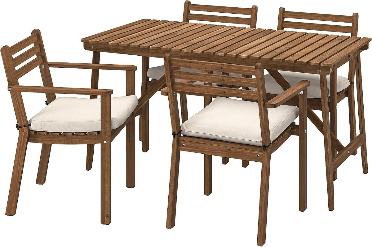 Protuning tavolo 143x75 cm, ProTuning ASKHOLMEN Tavolo+4 sedie con braccioli, marrone scuro/Frösön/Duvholmen beige