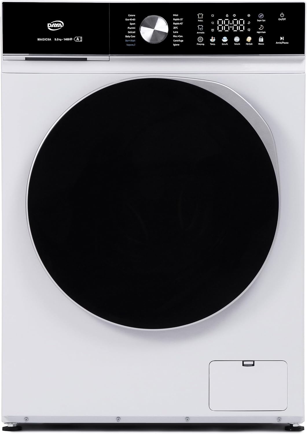 lavatrice Daya 9 kg 1400 giri/min Inverter, Display Touch LCD a Colori, Motore BLDC Inverter, Programma Vapore