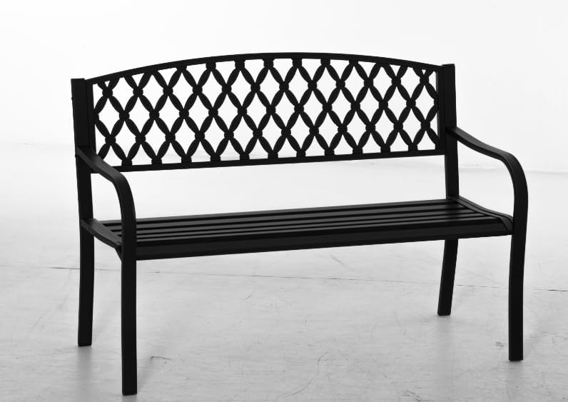 Outsunny panche nero, Panchina da Giardino con Schienale Decorato