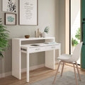 Dmora scrivania bianco, Scrivania con piano estensibile, Scrittoio porta PC con 2 cassetti