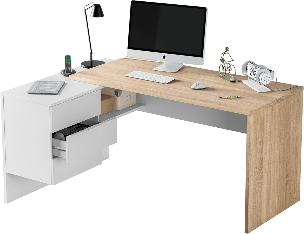 Habitdesign scrivania 145 x 108 x 73 cm bianco, Habitdesign Vanilla B01 Scrivania angolare, Legno ingegnerizzato