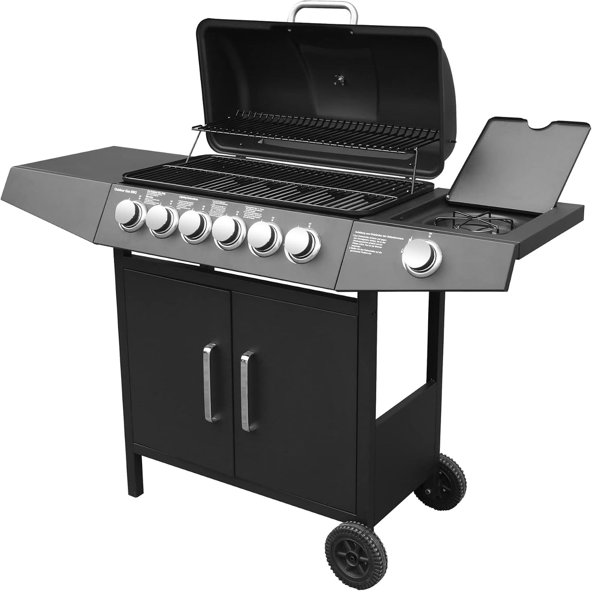 barbecue BROILUCK Grill a Gas, Compatto con 6+1 Bruciatore, BBQ Gas per Pietre Laviche, con Fornello Laterale