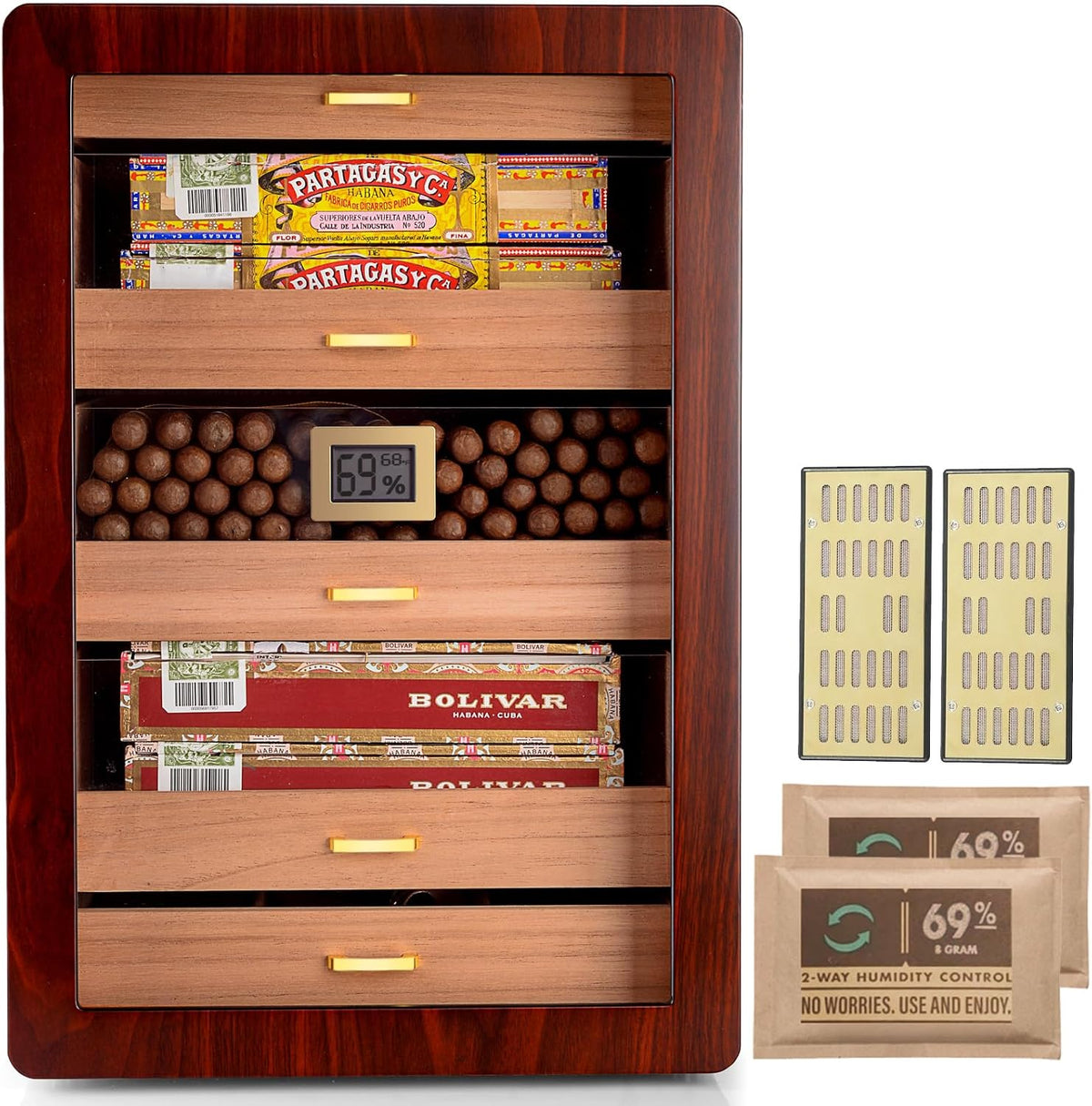 umidificatori humidor Marvero, Umidificatore per sigari, in legno di cedro, con igrometro digitale