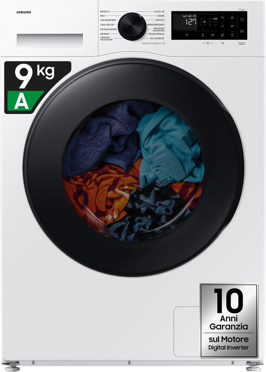 Samsung lavasciuga WD90DG6B85BKU3 6 kg, Vapore Igienizzante, Carica Frontale, 60L x 85H x 60P cm