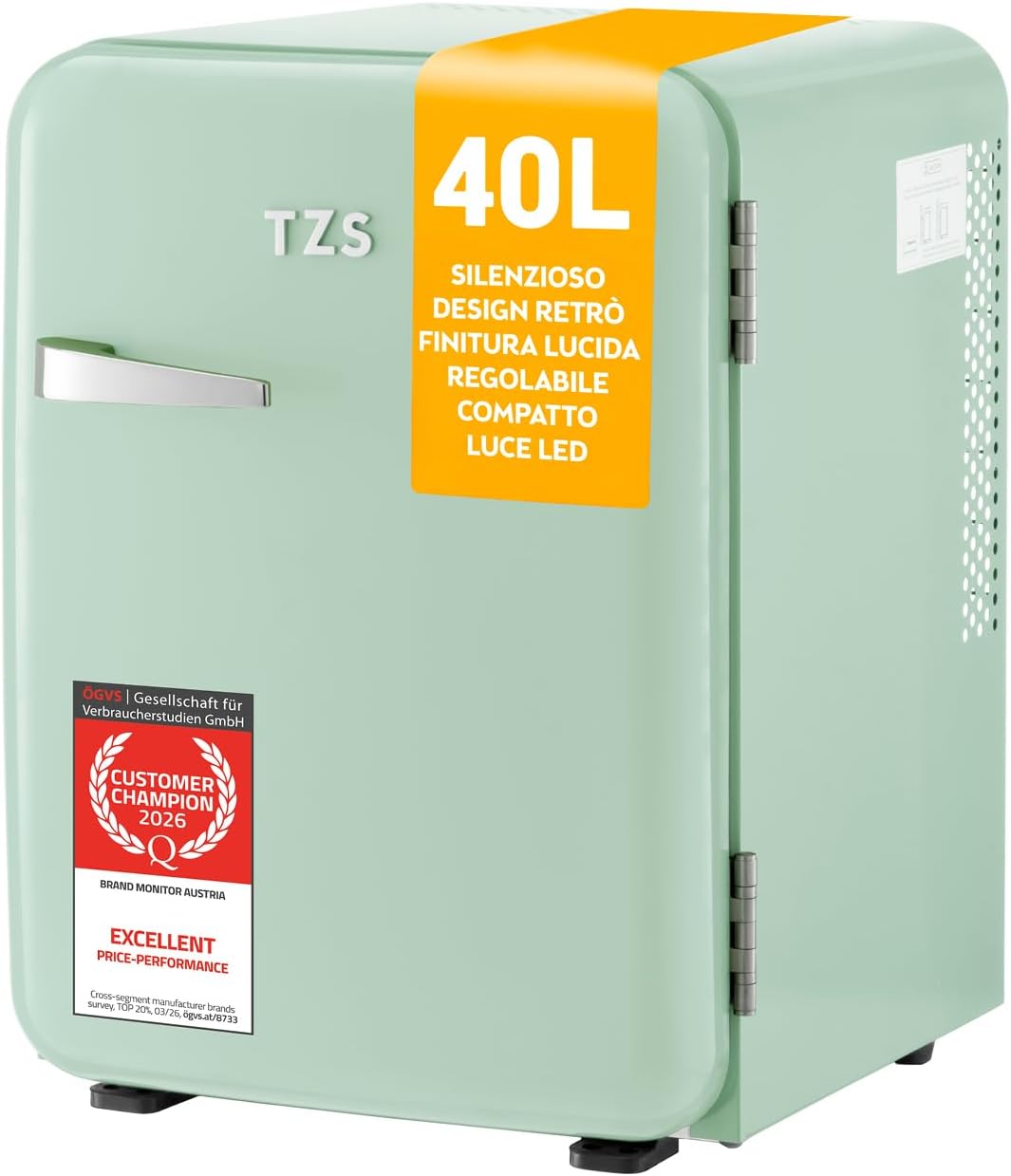 frigorifero TZS First Austria 40L con luce, camera da letto e hotel - menta