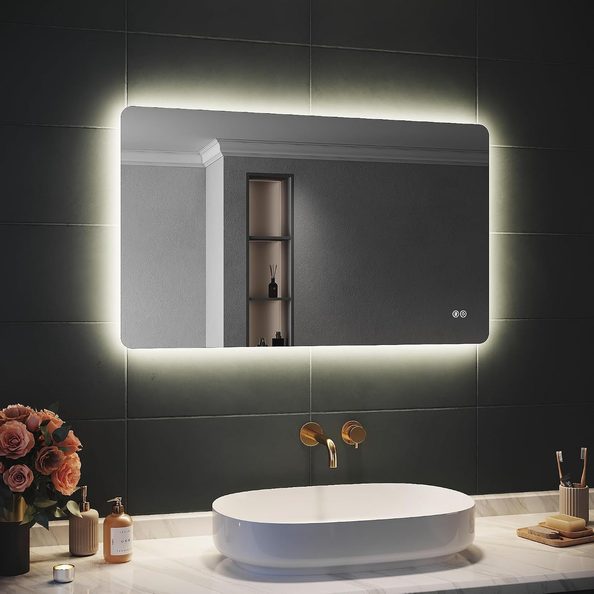 specchi da parete SIRHONA 100x60cm, Sirhona Specchio da Bagno con Illuminazione 100x60cm, 3 Temperature di Colore