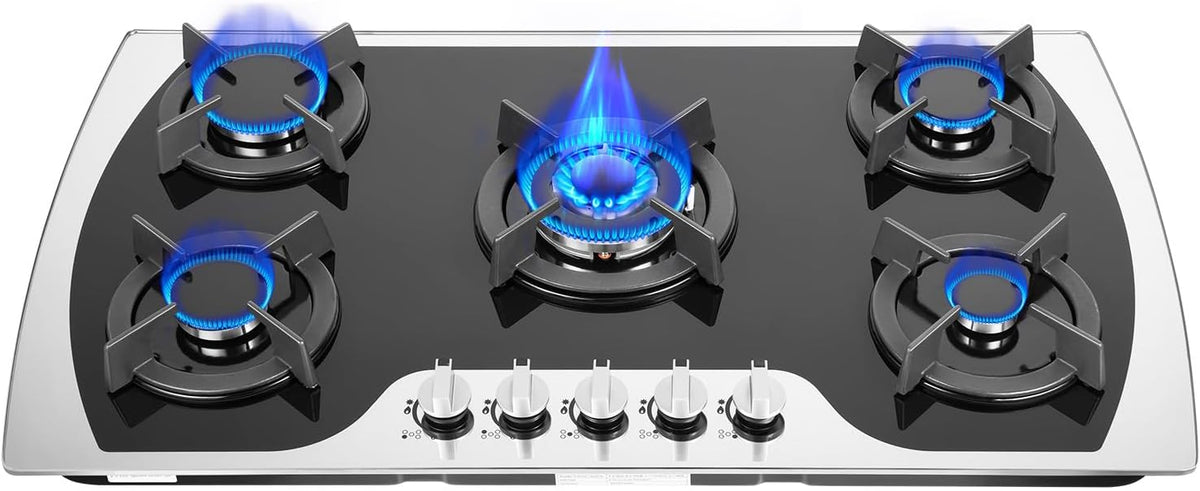 Madelynn piano cottura 90 cm 7 mm a gas, regolazione del fuoco a 180°, accensione elettronica a impulsi