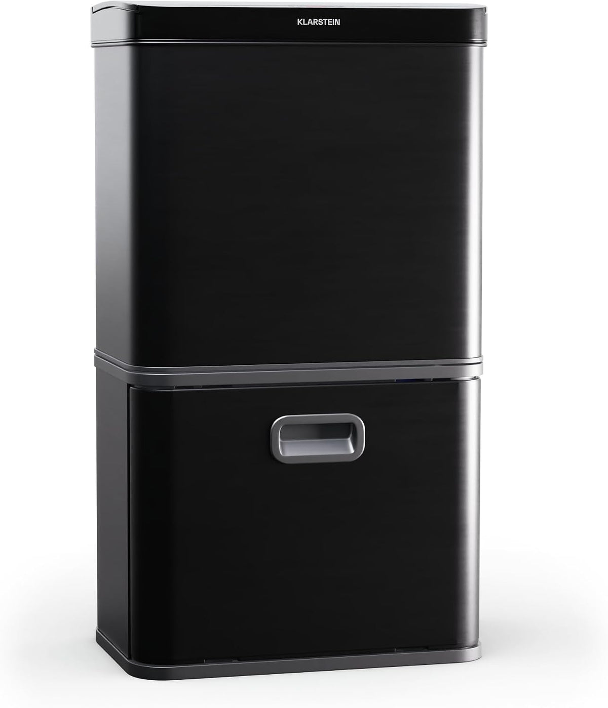 KLARSTEIN - Pattumiera Touchless da 56L con Sensore di Movimento, 3 Scomparti per la Raccolta Differenziata, Acciaio Inox Nero