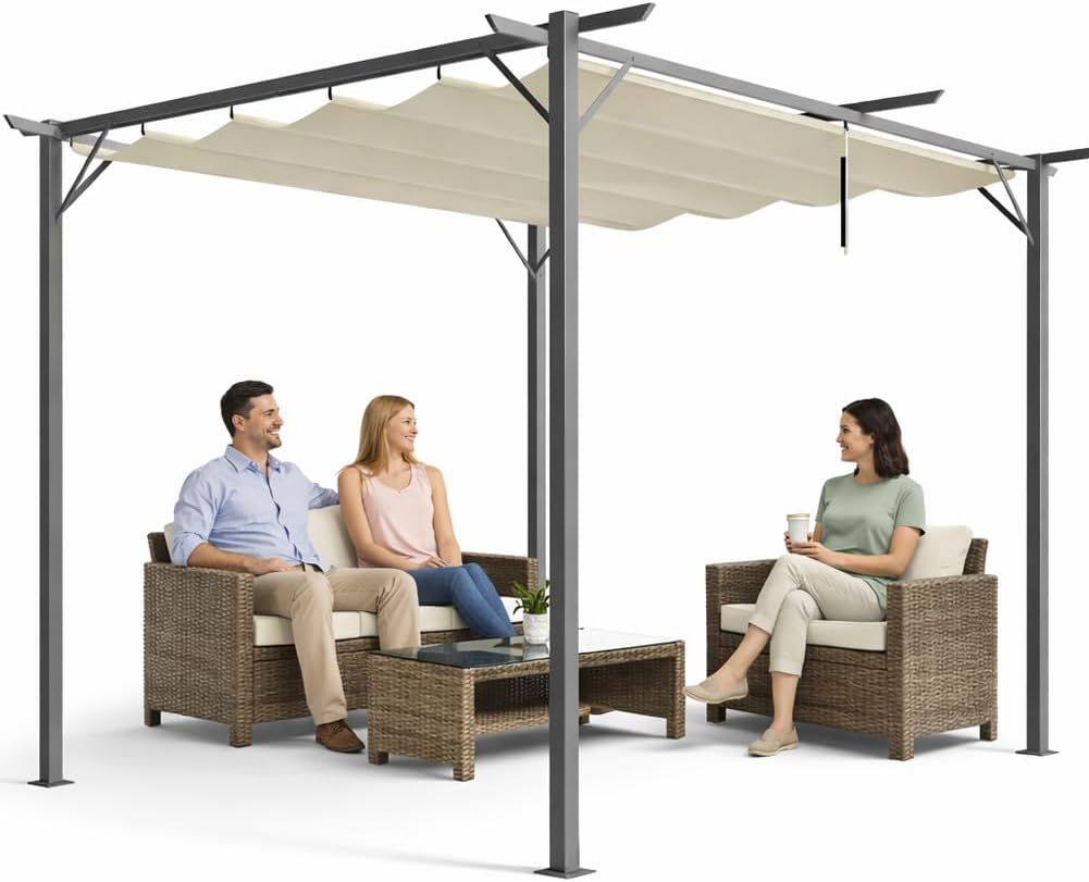 BAKAJI gazebo Poliestere beige, Struttura Resistente alle Intemperie