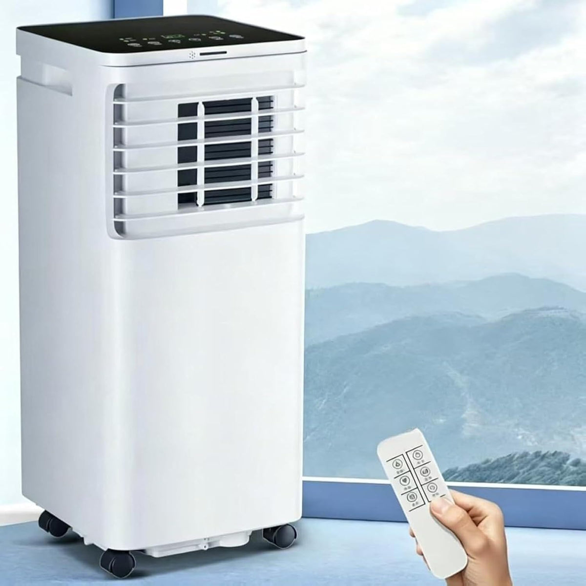 Wuufake condizionatore 7000 BTU con Telecomando, modalità Sonno, Kit Finestra, Termostato Digitale Ambienti 2, 7000, 7000