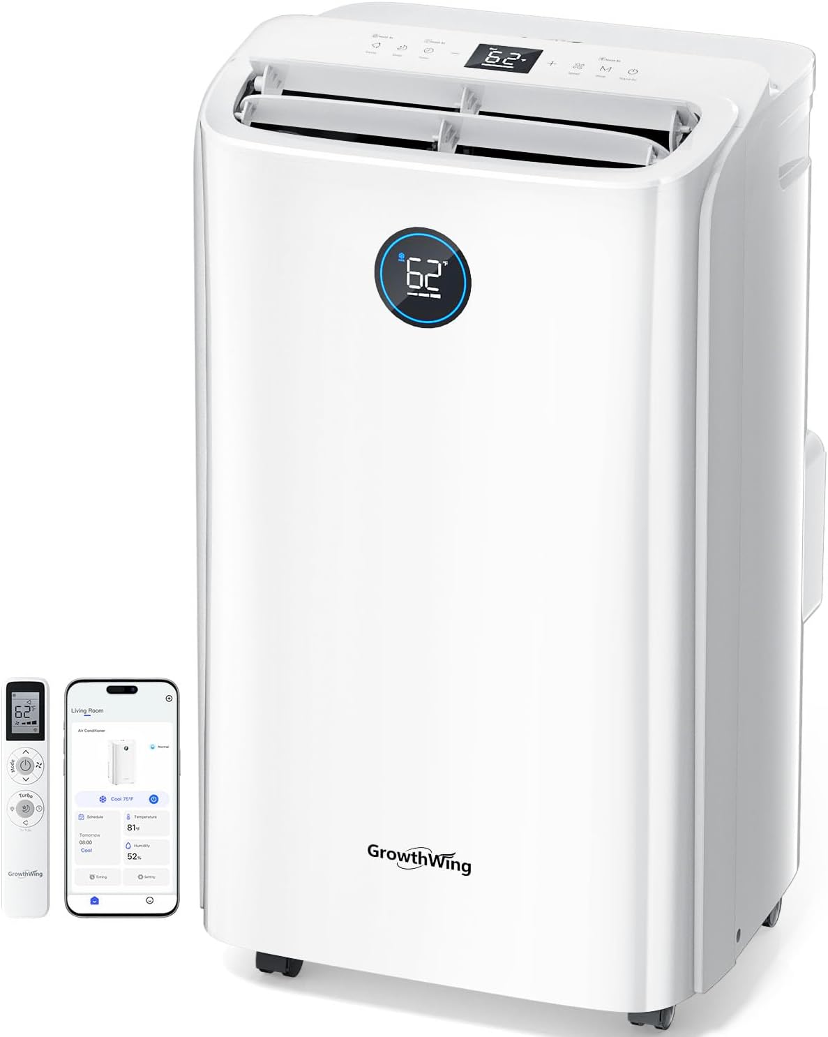 GrowthWing portable 000 BTU Smart WiFi, Cools up to 700 Sq.Ft, Auto-Evaporation, Voice & Remote Control
