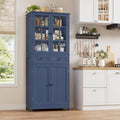 credenze e buffet HOCSOK 180 cm blu, HOCSOK Credenza Cucina, 180 cm Alta Mobile Dispensa Cucina con 2 Ante in Vetro
