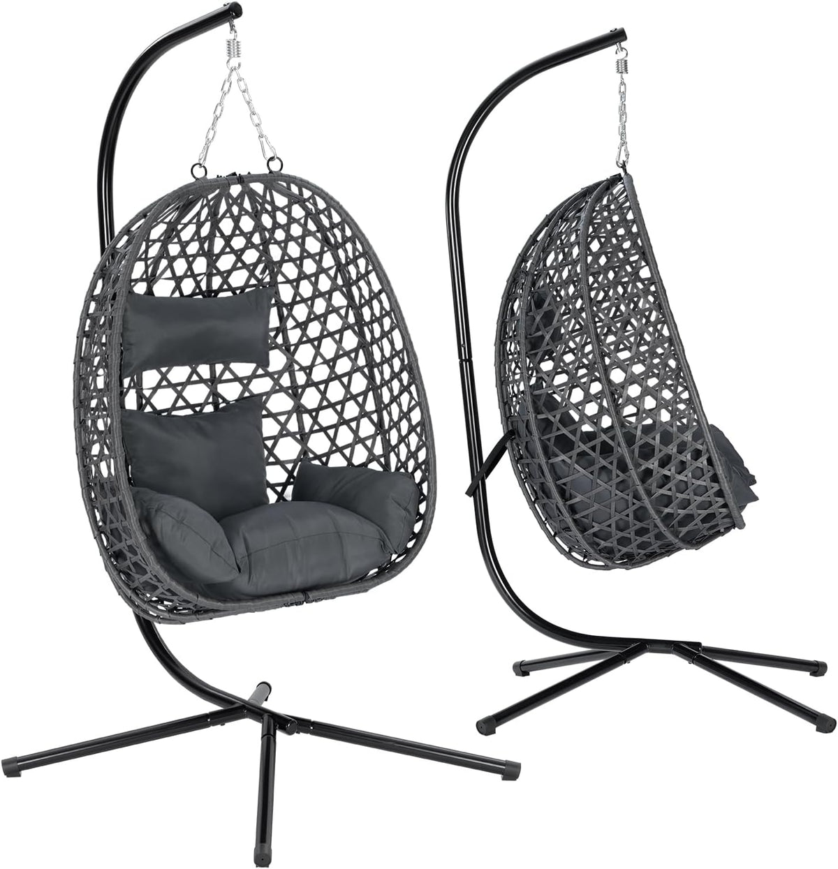 poltrona WOLTU 102x100x196 cm Metallo Regolabile grigio, Sedia Sospesa con Supporto in Metallo, Cuscino e Poggiatesta