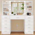 TEENFON toeletta con Specchio LED bianco, 3 Colori Regolabili, Postazione Trucco con Prese, 4 Ripiani,5 Ganci
