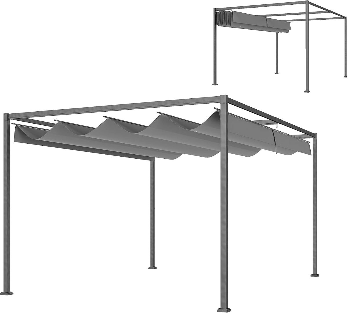 Outsunny gazebo Poliestere Metallo grigio scuro, Outsunny Gazebo Pergola 4x3 m con Tettuccio Retrattile