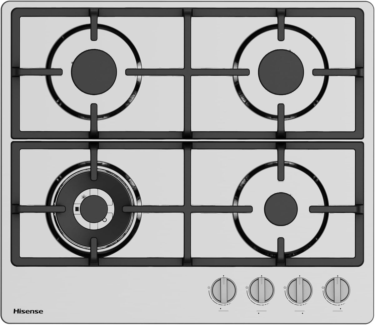 Hisense piano cottura GM663XHFSI 60 cm a Gas, Bruciatore Wok Doppia Corona, Griglie in Ghisa, Accensione Integrata