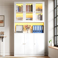 BENMWS libreria 100 × 35 × 200 cm, Libreria bianca 100 × 35 × 200 cm con ante in vetro, scaffale con vetrina