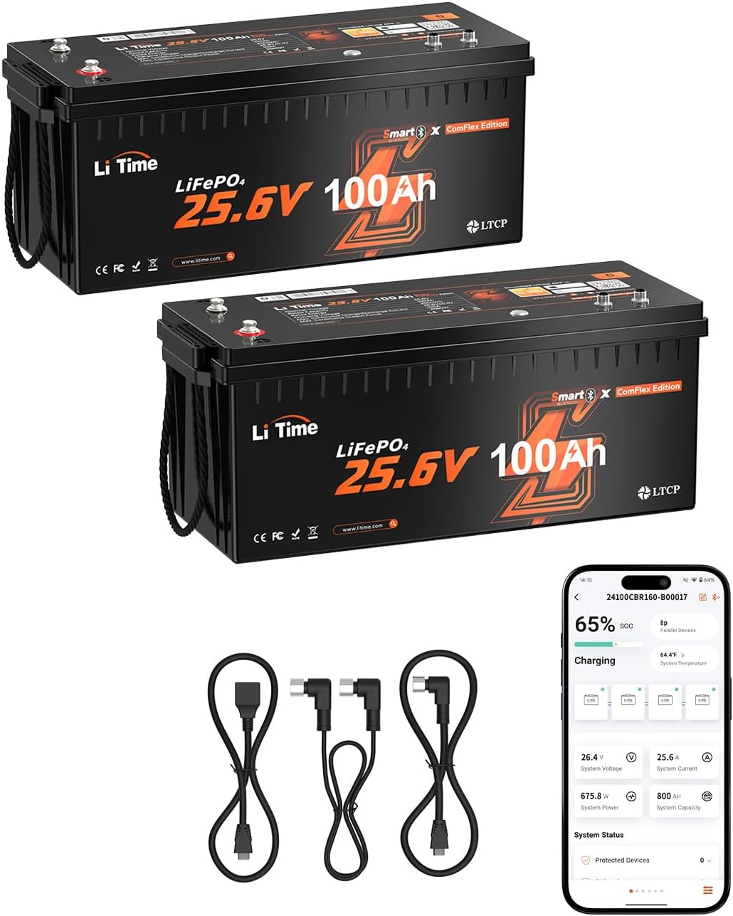 batterie a ciclo profondo Litime RS485 Bluetooth, CAN/RS485, BMS 100A, 4000-15000 Cicli, Protezione Temperatura