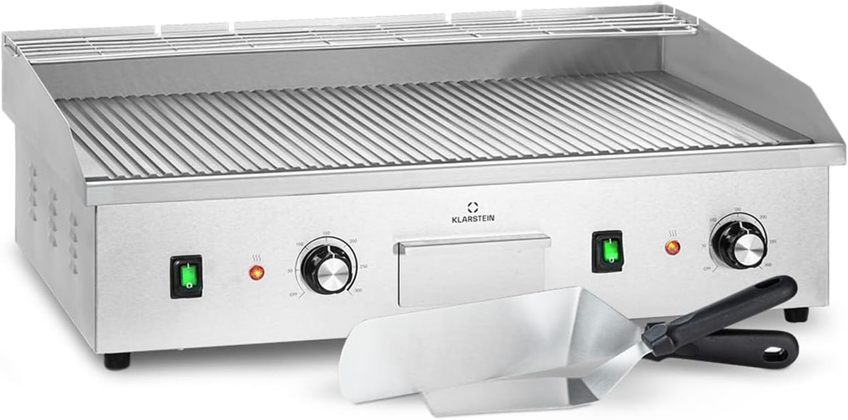 tavolo KLARSTEIN 300 °C Grill LED Acciaio Inox, Piastra Antiaderente Rimovibile, 2 Zone di Temperatura